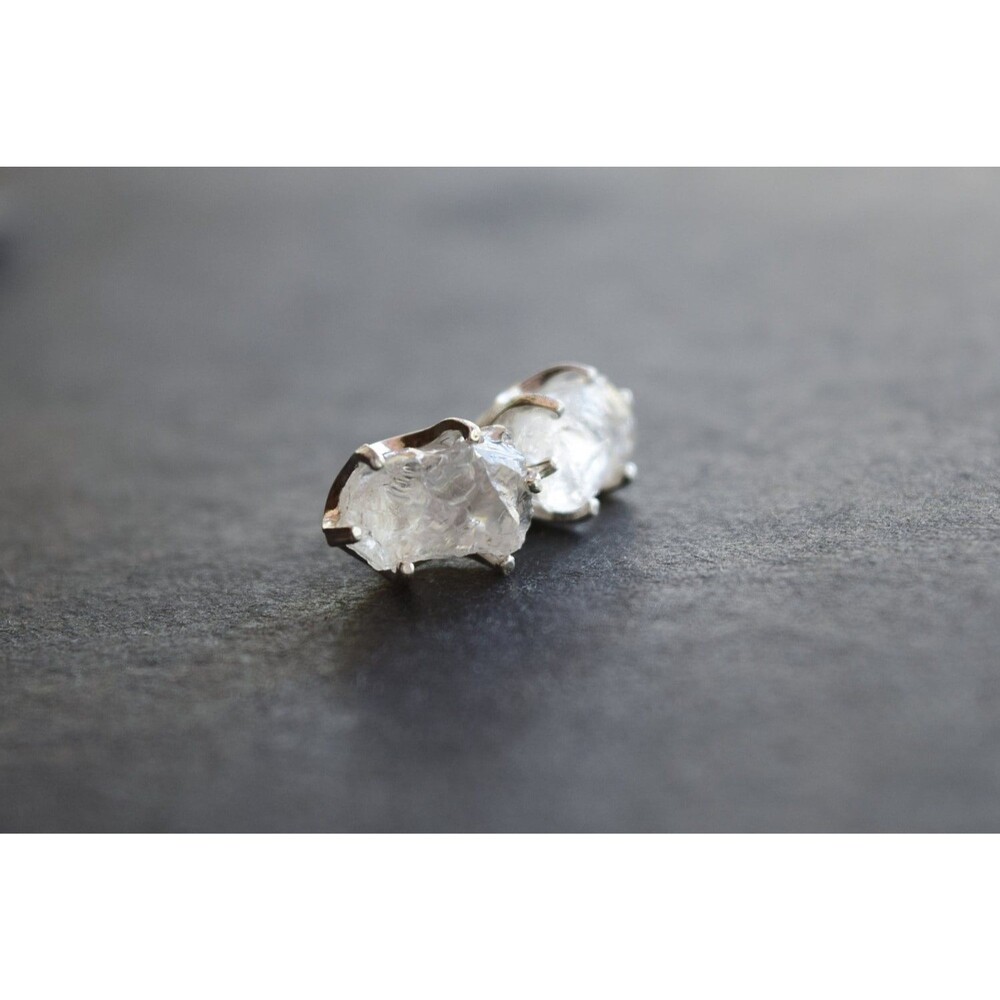 Lake County diamond earrings, 925 sterling silver, raw gemstones